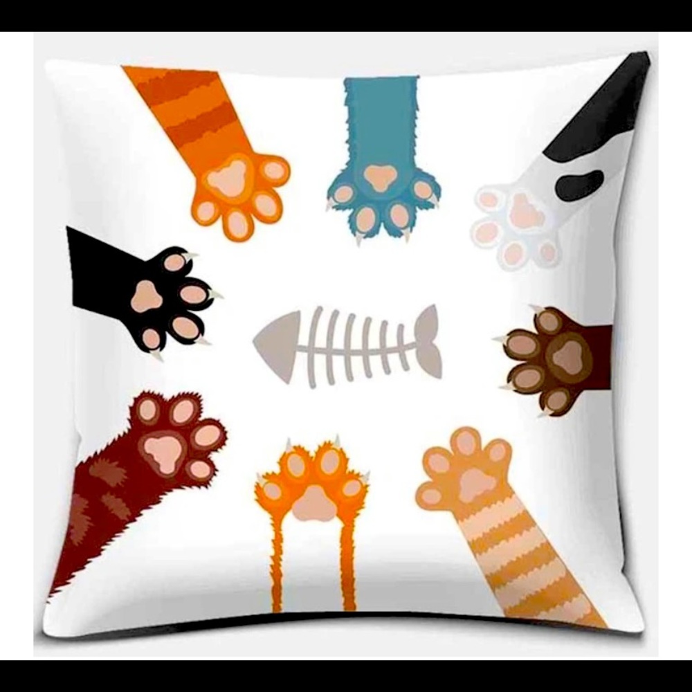🆕🐈 Cat Claw Throw Pillow Cover w/ FishBone